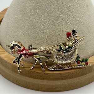Vintage Gerry's Gold Tone Christmas Sleigh and Horse Brooch